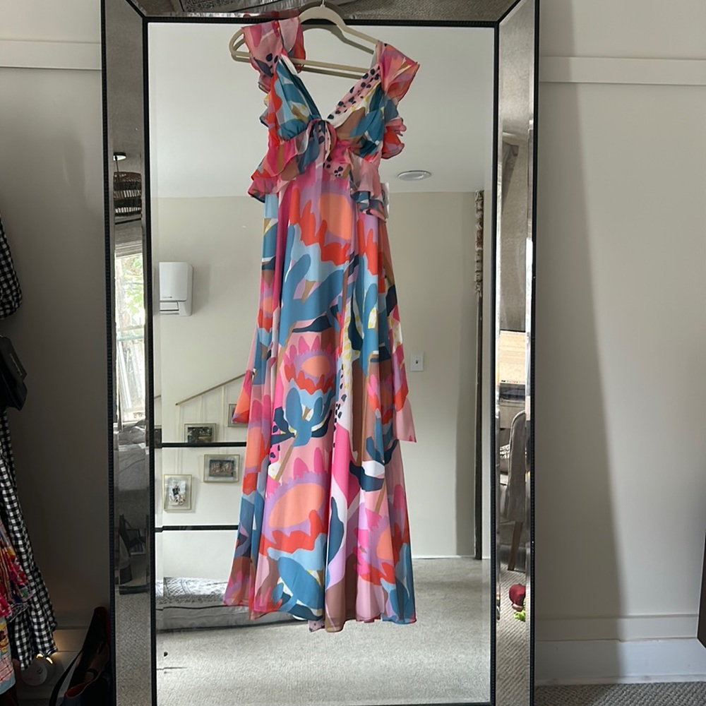 Hutch Desert Ruffle Maxi Dress, Size small Tie Back, new